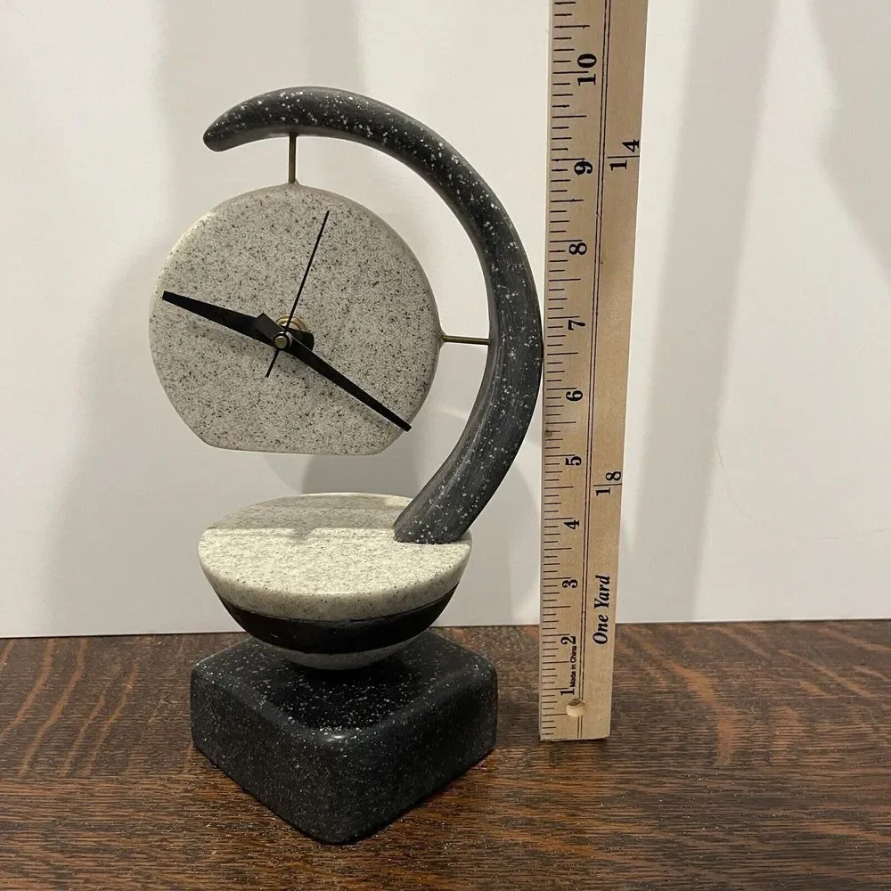 Vintage Artisan Clock 10 Inch Mid Century Signed Hand Crafted Stone Hebrew Works